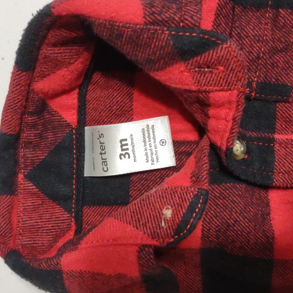 Carter's size 3M long sleeve button down flannel buffalo plaid shirt boys - Picture 2 of 4